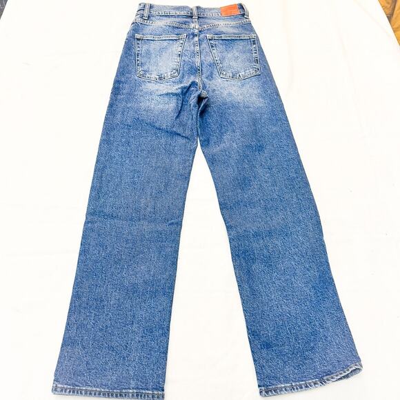 Zara Vintage Slim Denim Jeans Button Fly Size 2 Wide Leg Distressed NWT - Picture 3 of 9